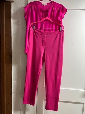 2 pc Twinset Actitude Women's Skinny Pants L- CHAUS Hot Pink blouse M(L)